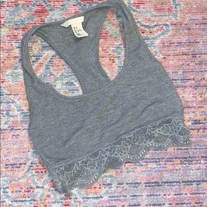 Grey Racer Back Bralette with Lace Detail